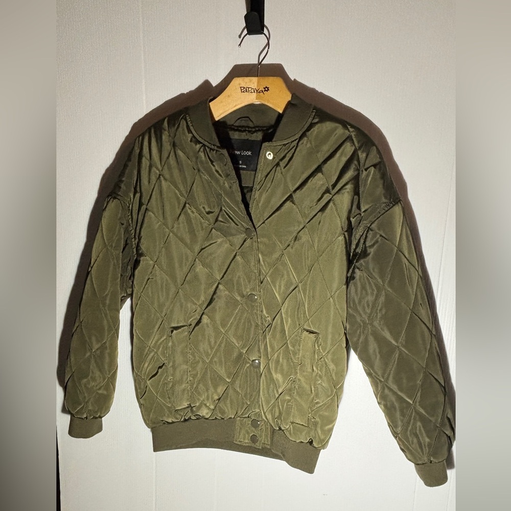 New Look Khaki Quilted Bomber Jacket